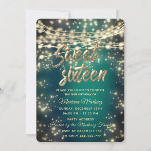 Convites Cordas luminosas douradas esparsas esmeraldas verd