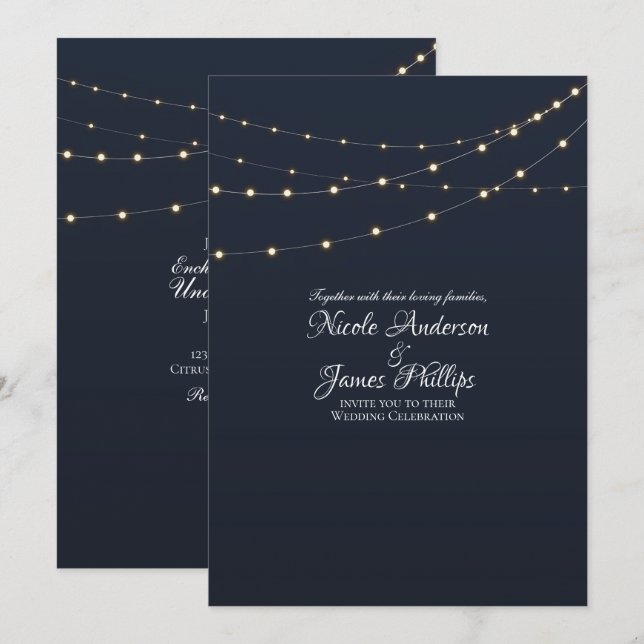 Convites Cordas Modernas Iluminam Casamento Mínimo Russo Si (Frente/Verso)