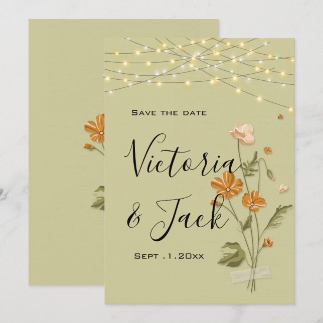 Convites Cordas russas lançam trendy Floral guarde as datas (Frente/Verso)