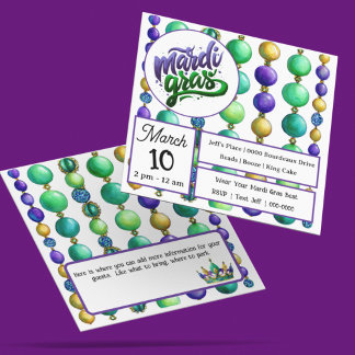 Convites Cordões de Contas Coloridas de Mardi Gras