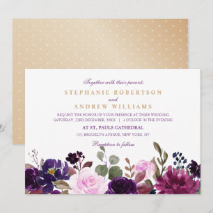 Convites Cores d'água Roxo Plum Floral Boho