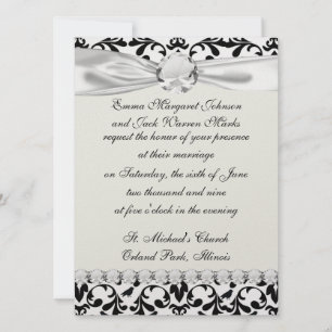 Convites cores damasco intricadas de aves brancas e pretas