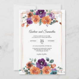 Convites Cores de Casamento Roxo e Laranja Queimada