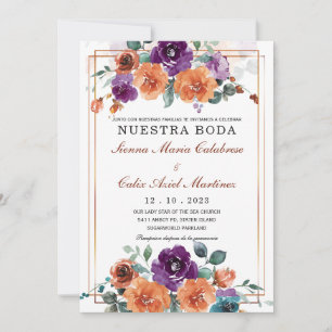 Convites Cores de casamento roxo e laranja queimado