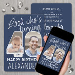 Convites Cores de cor ・ Veja quem é a 40 Festa de aniversár<br><div class="desc">Olha quem está fazendo 40! Convide a família e os amigos para uma elegante celebração de aniversário de 40 anos para ele ou para ela com convites de festas personalizados de 2 fotos. Imagens e textos neste modelo são simples de personalizar. As cores azul e branca do marinho para o...</div>