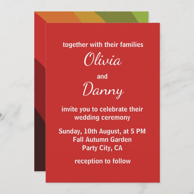 Convites Cores de queda Stripe Casamento outono moderno (Frente/Verso)