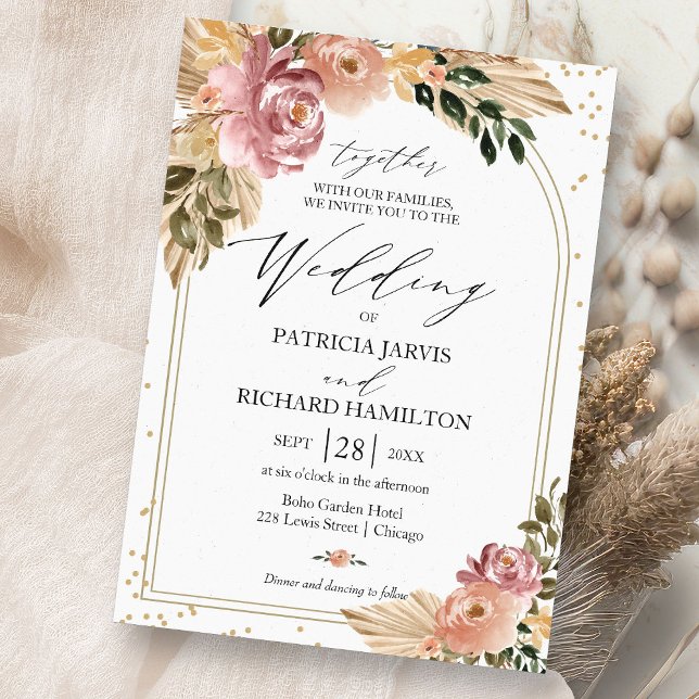 Convites Cores Neutras Chic Boho Floral Casamento (Criador carregado)