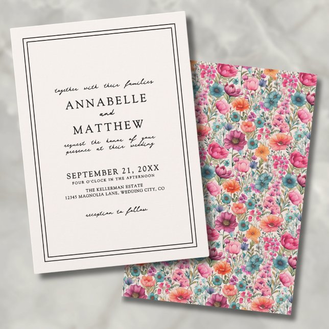 Convites Cores Sunset Botânicas Elegantes Casamento de Flor (Botanical Elegant Sunset Colors Wildflower Wedding Invitation)