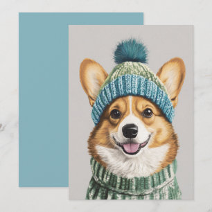 Convites Corgi Aconchegante no Traje de Inverno