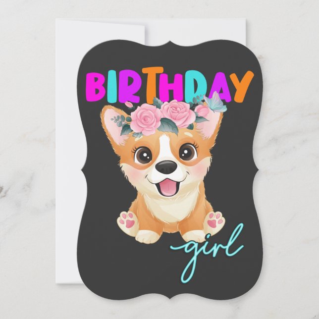 Convites Corgi Birthday Girl Corgi Dog Amava Presentes (Frente)