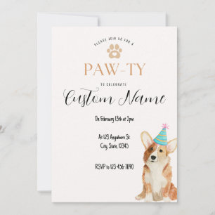 Convites Corgi Birthday Paw-ty
