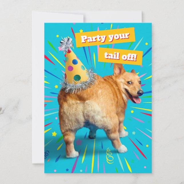 Convites Corgi Butt Birthday Hat (Frente)
