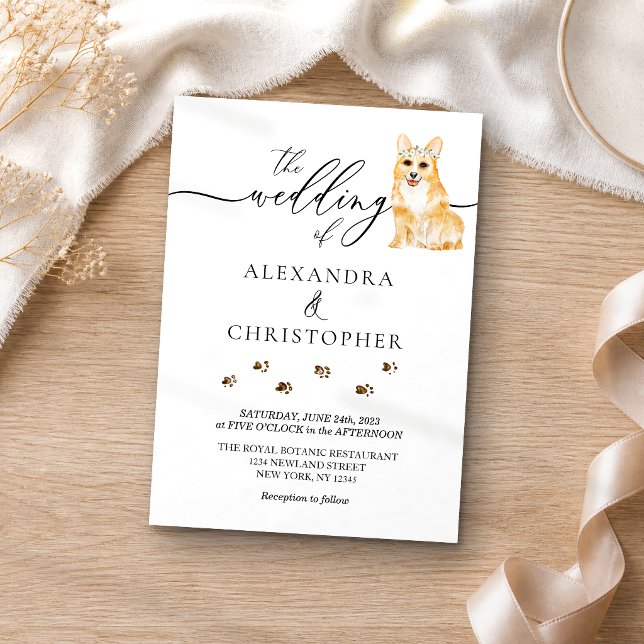 Convites Corgi cachorro cachorrinho Casamento Caligrafia (Criador carregado)