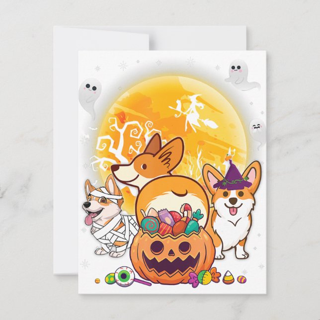 Convites Corgi Cardigan Galês Mãe Feiticeira Lua Fantasmas  (Frente)