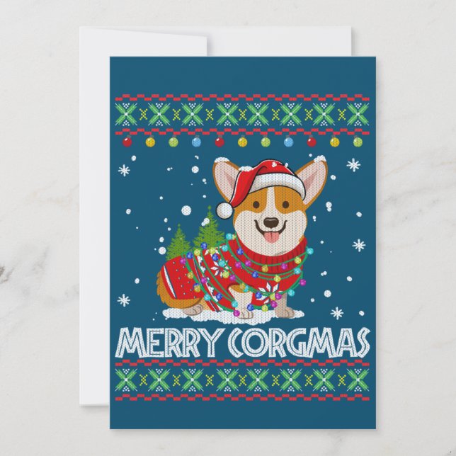 Convites Corgi Dog Merry Corgmas Santa Corgi Ugly Christmas (Frente)