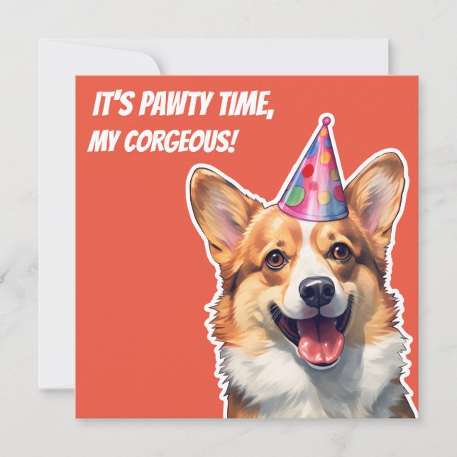 Convites Corgi, é hora da Festa de aniversário. (Frente)