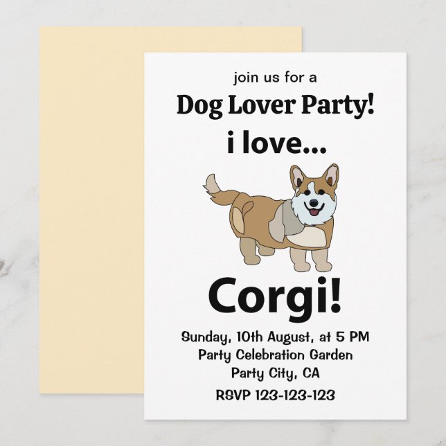Convites Corgi Eu Amo Corgi  (Frente/Verso)