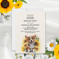 Corgi Fofo Cachorro Girassóis 40º Aniversário
