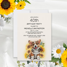 Corgi Fofo Cachorro Girassóis 40º Aniversário