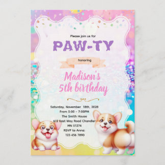 Convites Corgi party theme invitation