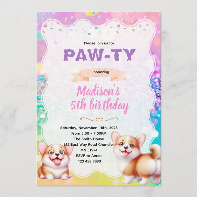 Convites Corgi party theme invitation (Frente)