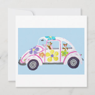 Convites Corgis hippies no seu carro do amor de filhos das