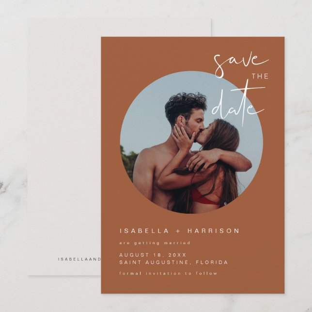 Convites CORIANDER Burnt Orange Terracotta Salvar Data (Frente/Verso)