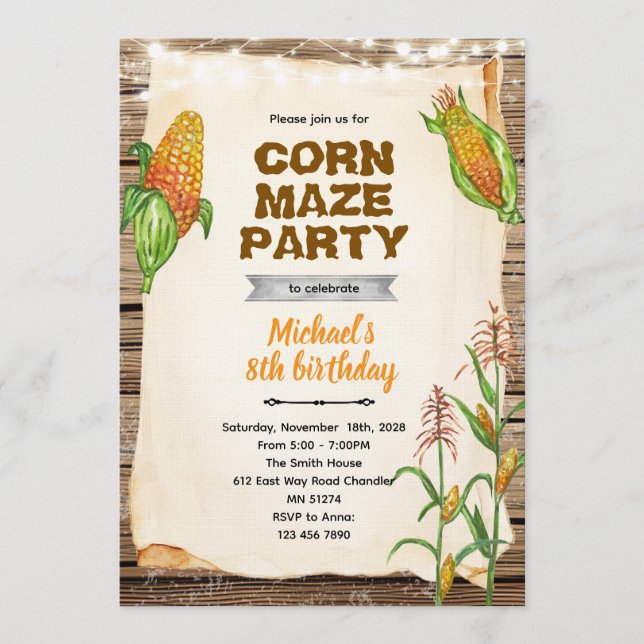 Convites Corn maze birthday party invitation (Frente)