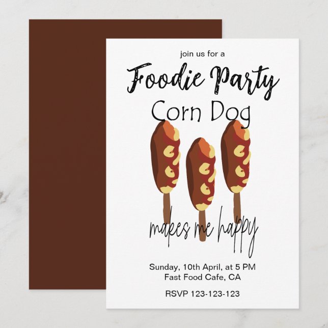 Convites Corndog Me Faz Feliz Festa de Comida (Frente/Verso)
