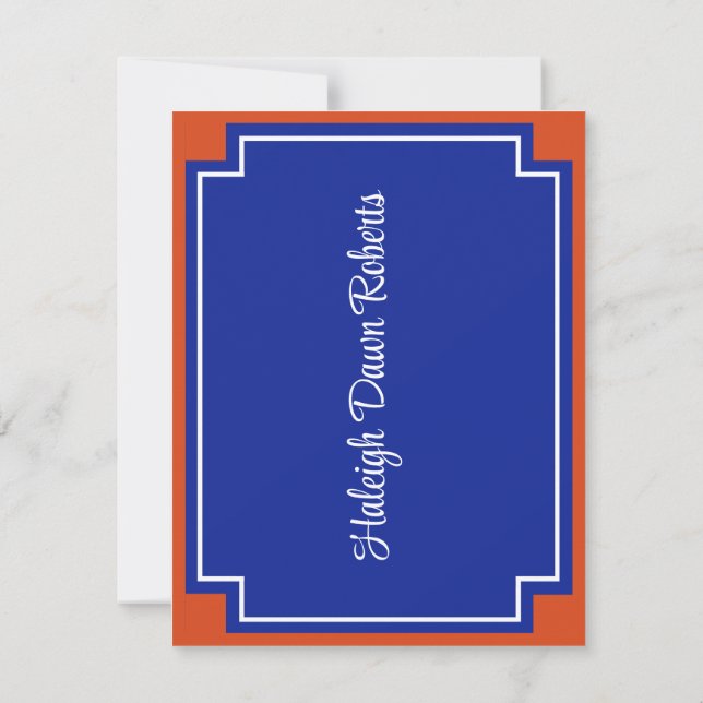 Convites Corner Block Orange & Royal Blue Graduation Invita (Verso)