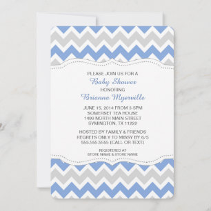 Convites Cornflower Blue & Cinza Chevron Chá de fraldas In