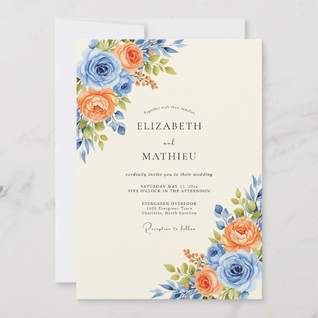 Convites Cornflower Blue Harmonious Spring Wedding (Frente)