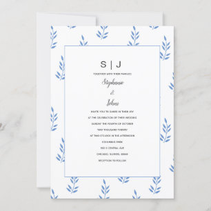 Convites Cornflower Blue Leaf Monograma Simple Casamento