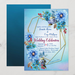 Convites Cornflower Blues em Casamento de Aquarela