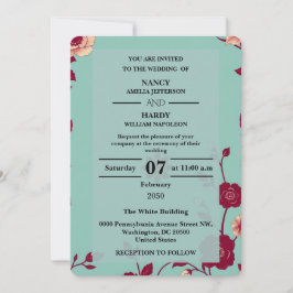 Convites Cornflower Burgundy Retro Wedding