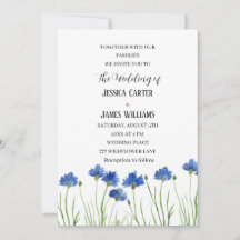 Cornflower Wildflower Watercolor Casamento Floral