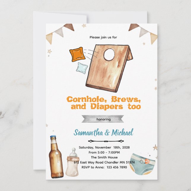 Convites Cornhole and Beer Baby Shower Invitation (Frente)