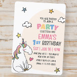 Convites Corno Moderno e Festa de aniversário de Stars Kid<br><div class="desc">Composto por tipografia escrita à mão sans serif divertida; unicórnio fofo no fundo Este foi projetado pela Select Party Supply,  exclusiva do Zazzle. Disponível aqui: http://www.zazzle.com/store/selectpartysupplies</div>