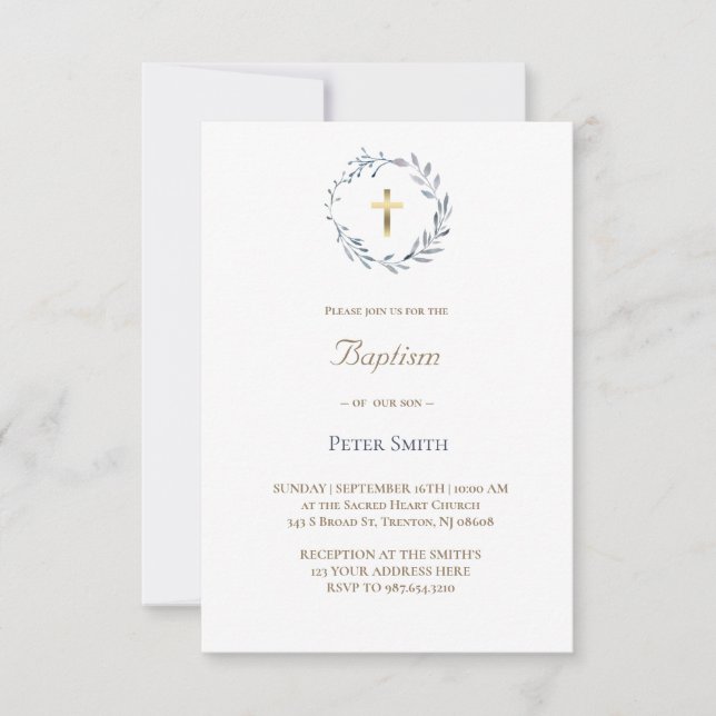 Convites coroa azul | Batismo (Frente)