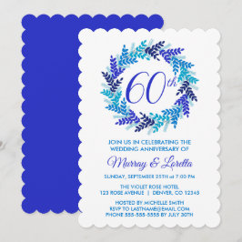 Convites Coroa Azul Real Elegante Aniversário de 60 Anos de
