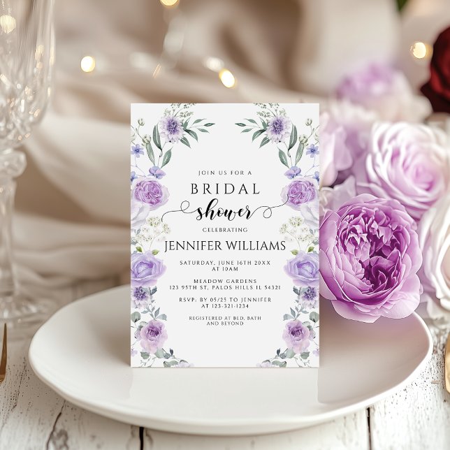 Convites Coroa Bohemiana de Flor de Lavanda Roxa para Chá d (Criador carregado)