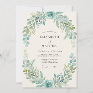 Convites Coroa Botânica Casamento Azul Empoeirado