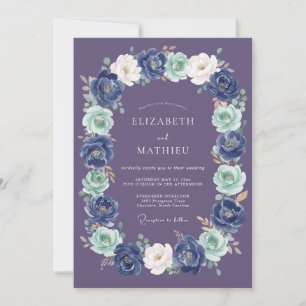 Convites Coroa Botânica de Casamento Azul Marinho