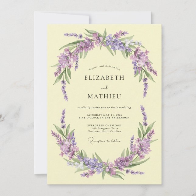Convites Coroa Botânica de Casamento Lavanda (Frente)