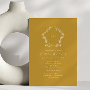 Convites Coroa Botânica em Dourado Mostarda para Casamento 