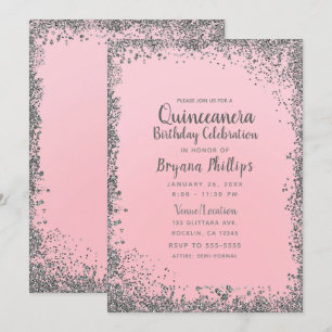 Convites Coroa Brilho Rosa e Prata Quinceañera 15