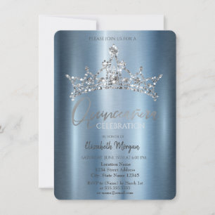 Convites Coroa Chic Azul Metálico Quinceañera