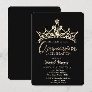 Convites Coroa Chic Confete Preto Quinceañera