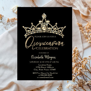 Convites Coroa Chic Confete Preto Quinceañera