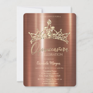 Convites Coroa Chic Marrom Metálico Quinceañera